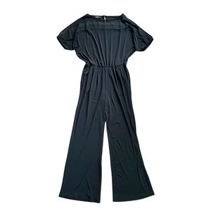 Black Jumpsuit with Mess Detailing and Shoulder Cut-Off